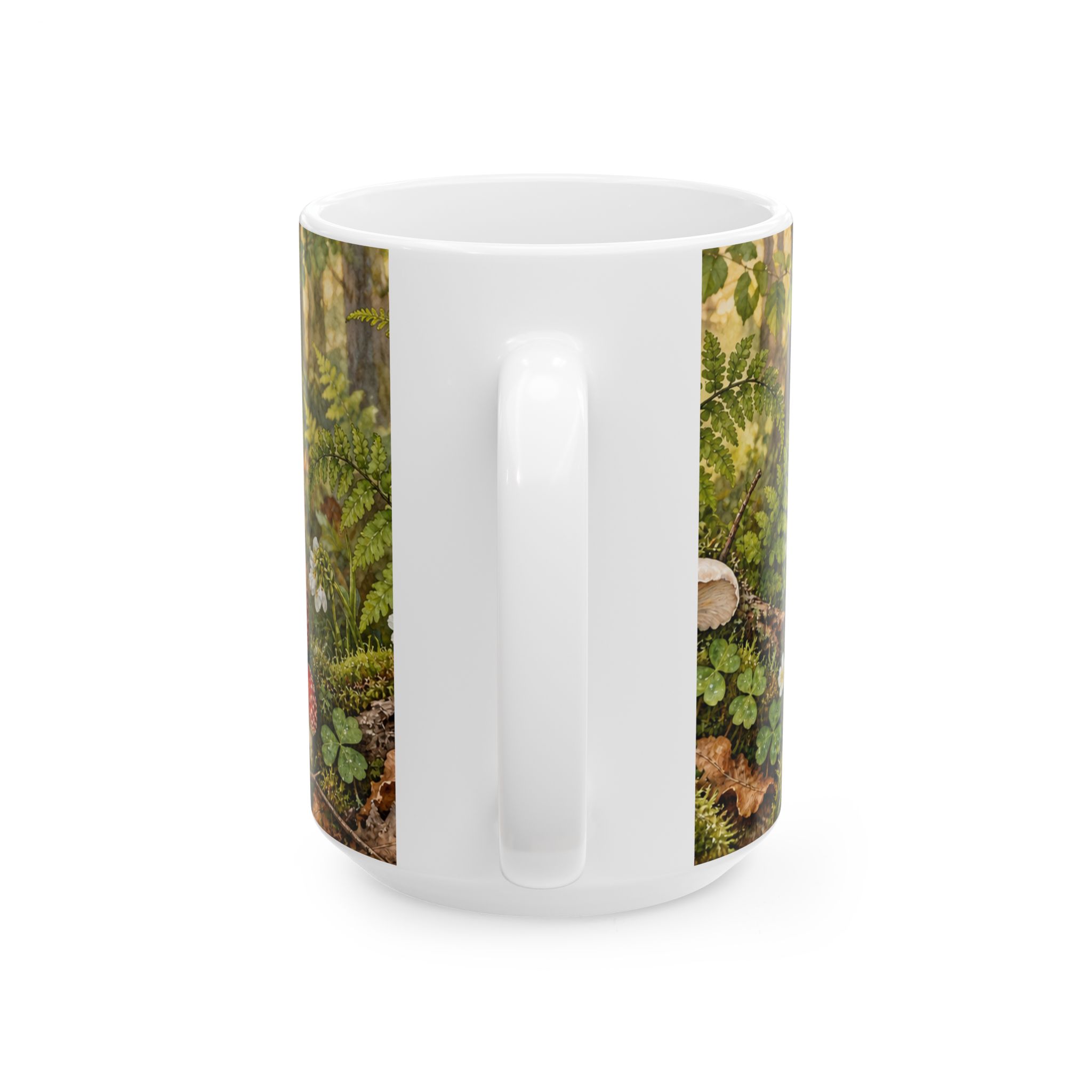 Cottagecore mushroom mug with ferns, moss and woodland fungi — view 6
