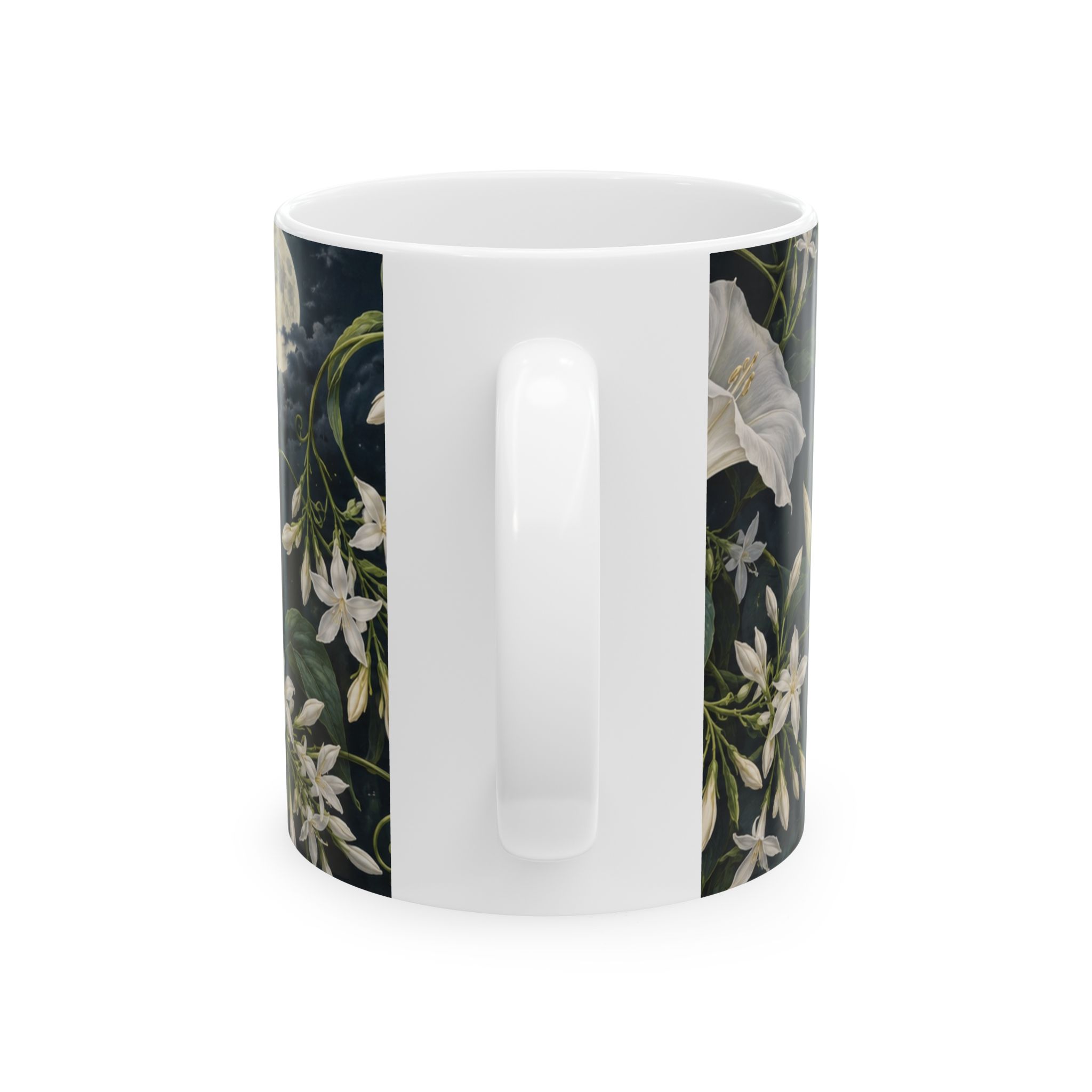 Night-blooming jasmine and moonflower mug with pale moths — view 2