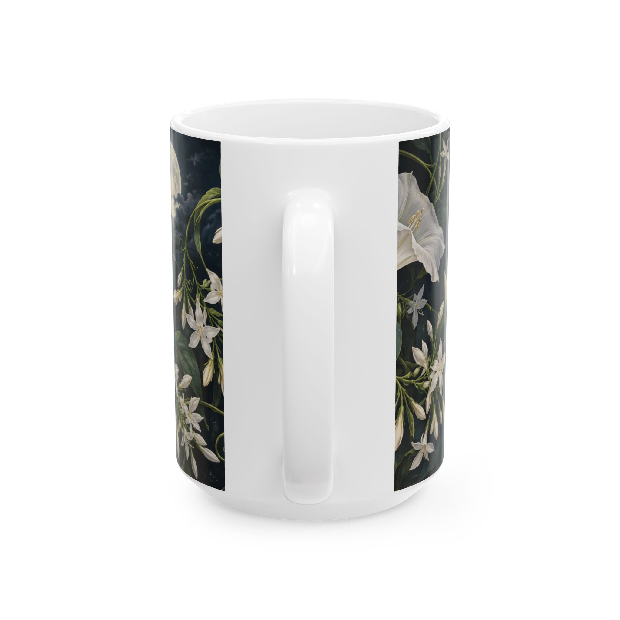 Night-blooming jasmine and moonflower mug with pale moths — view 6