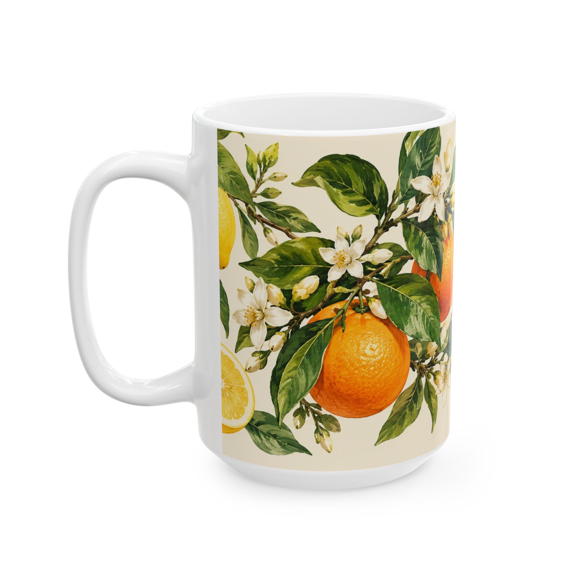 Lemon and orange citrus blossom botanical mug — view 7