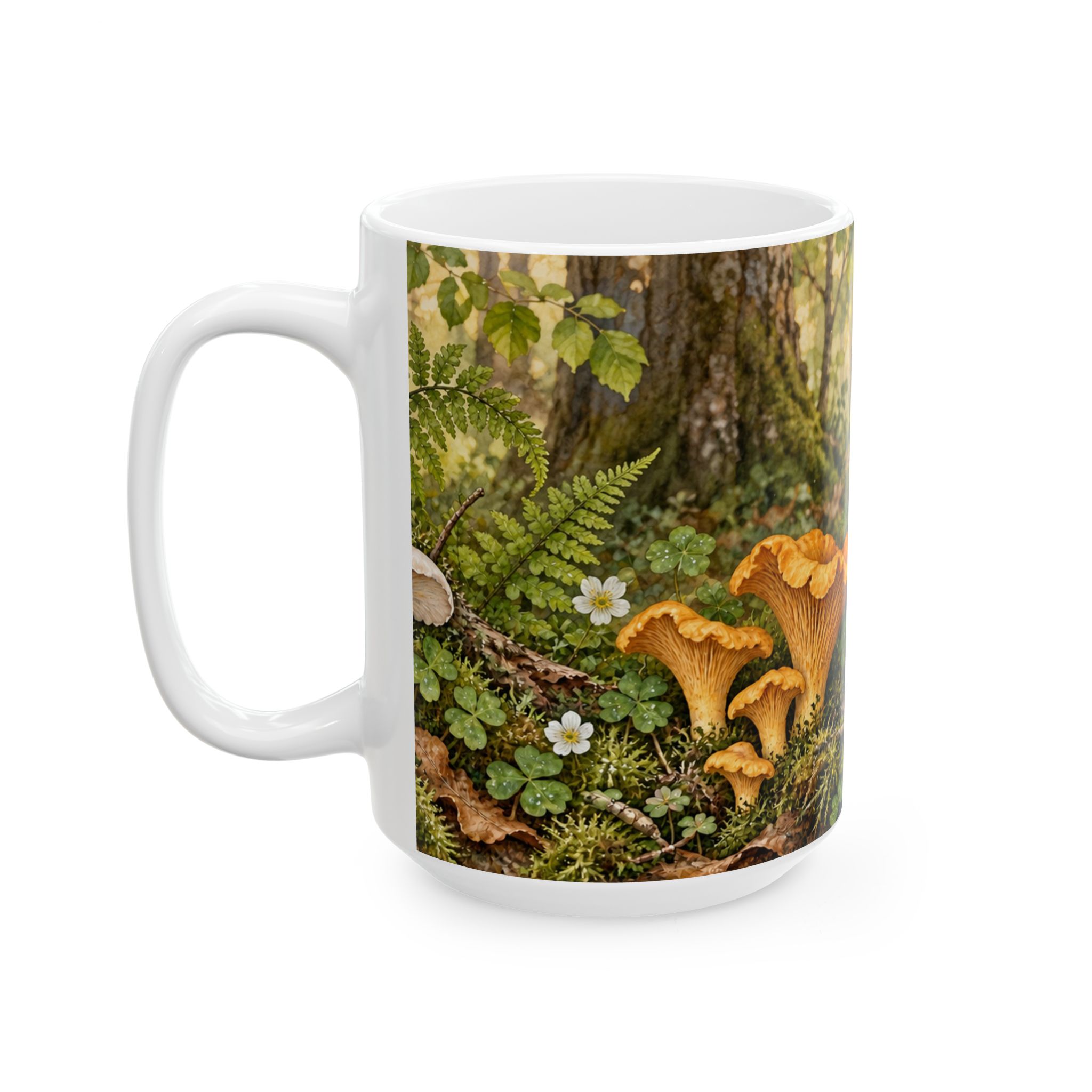 Cottagecore mushroom mug with ferns, moss and woodland fungi — view 7