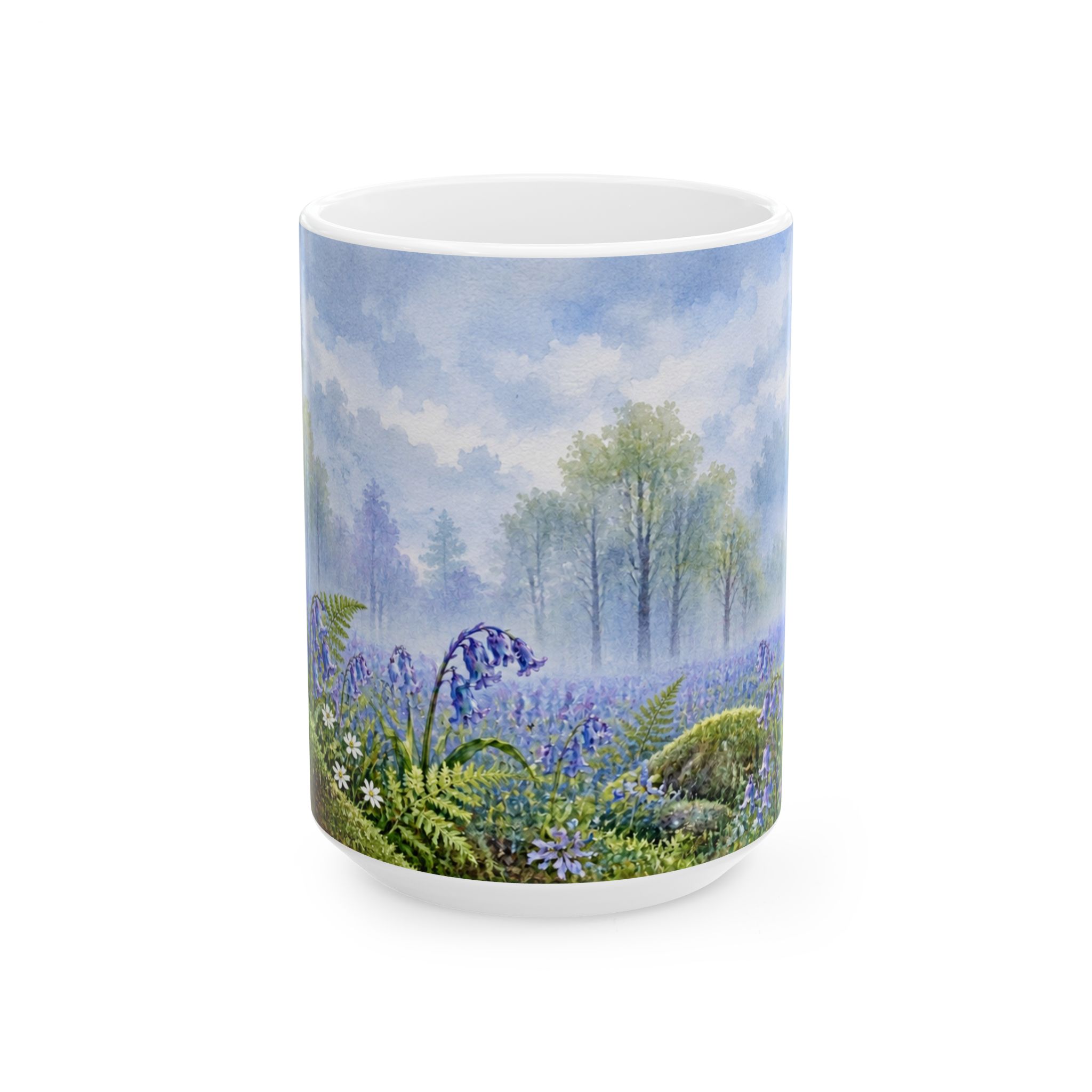 Bluebell woodland floral mug with ferns, moss and butterflies — view 5