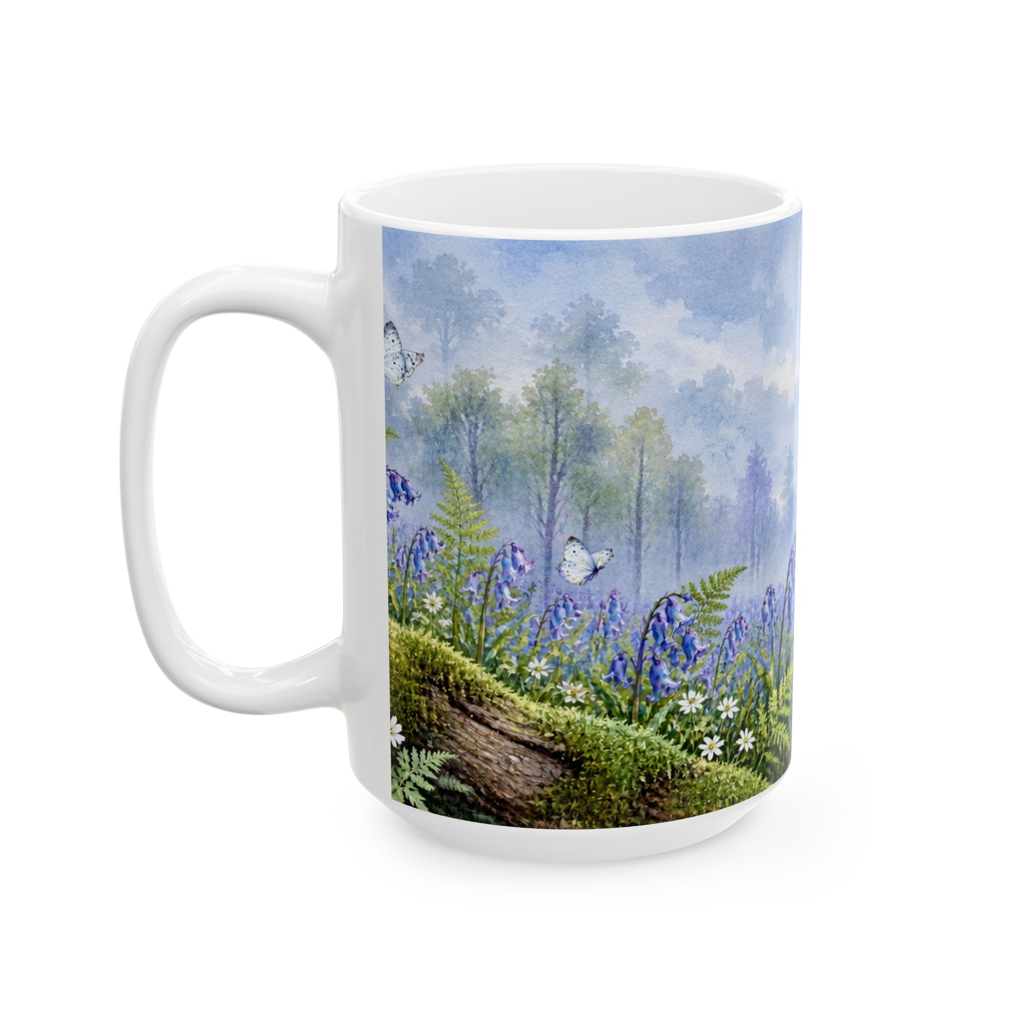 Bluebell woodland floral mug with ferns, moss and butterflies — view 7
