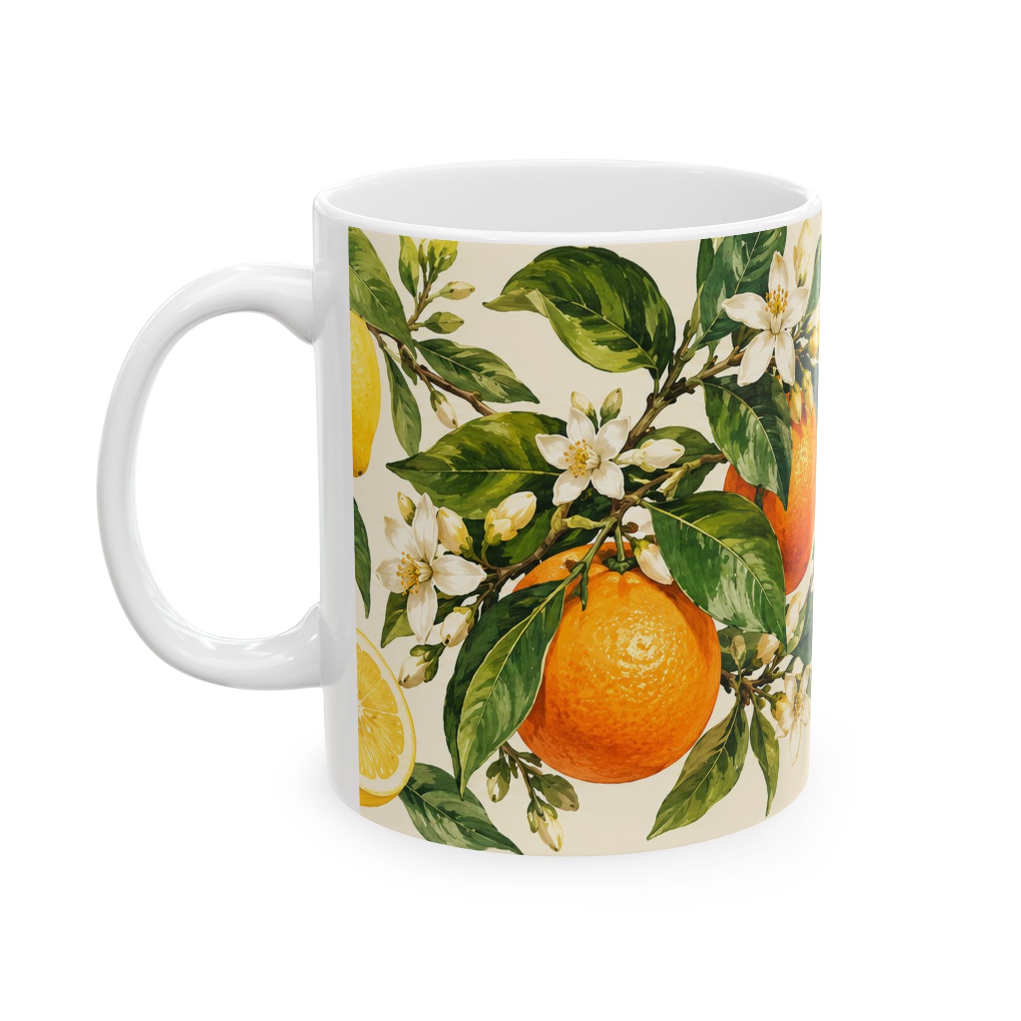 Lemon and orange citrus blossom botanical mug — view 3