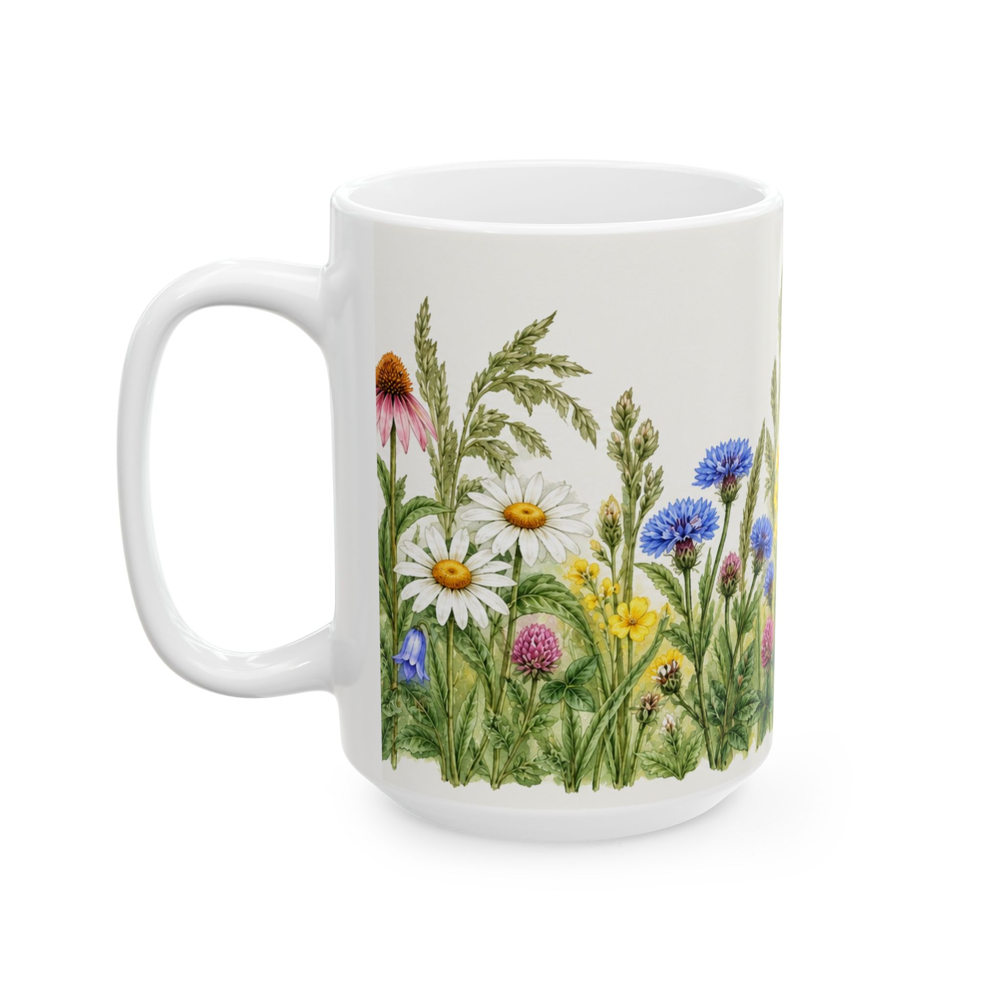 Wildflower coffee mug with daisies, coneflowers and bluebells — view 7