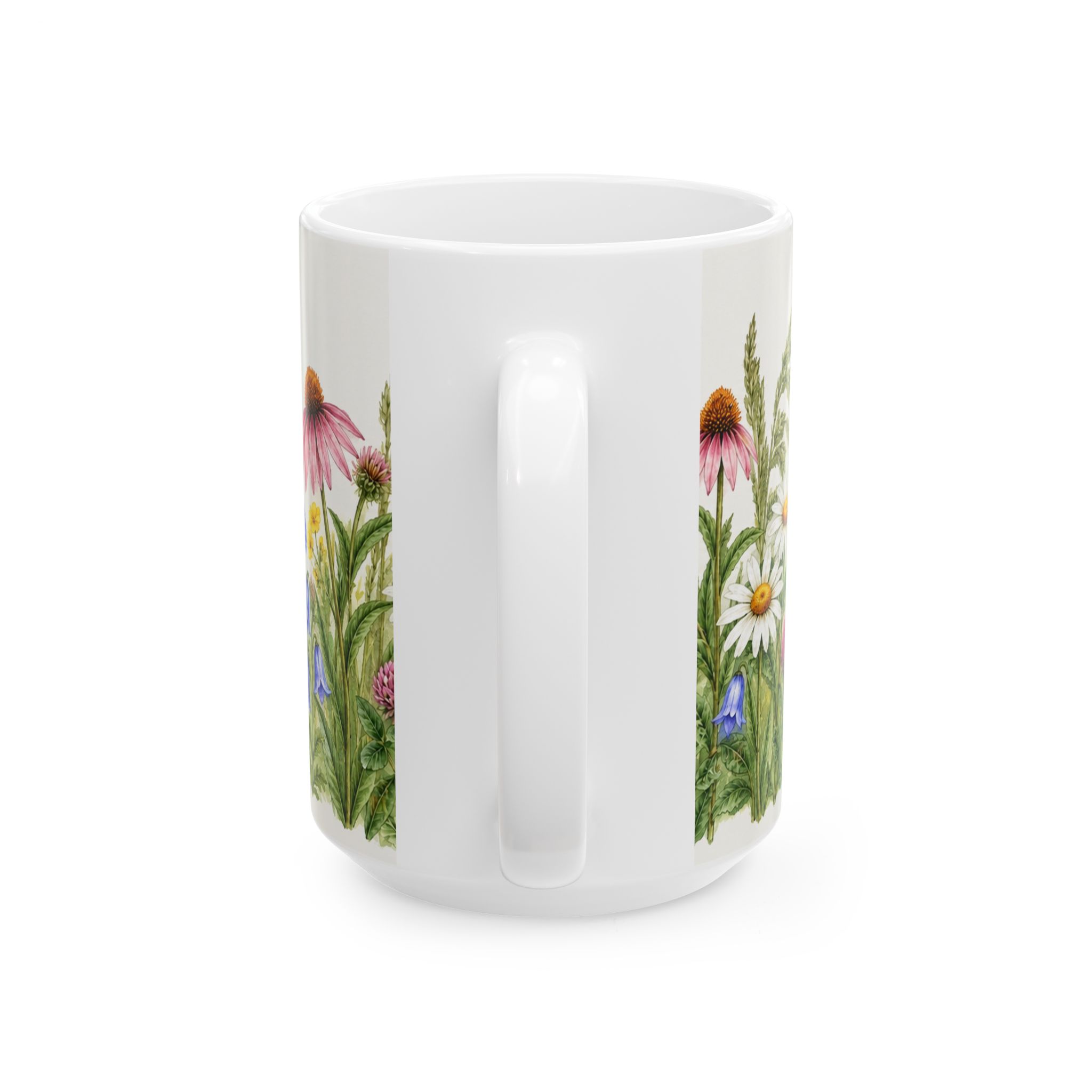 Wildflower coffee mug with daisies, coneflowers and bluebells — view 6