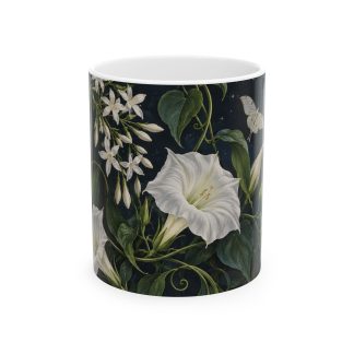 Night-blooming jasmine and moonflower mug with pale moths