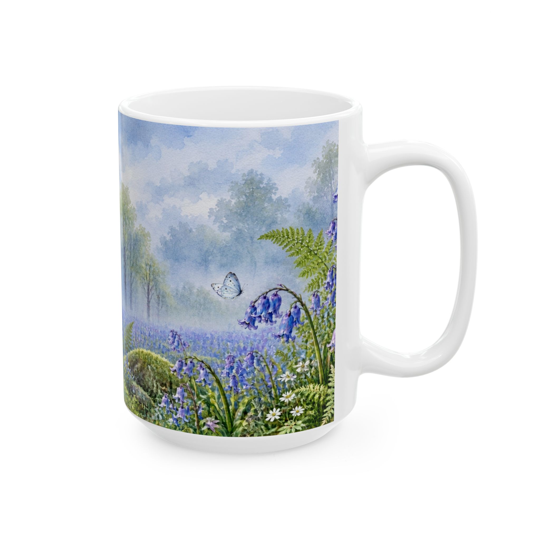 Bluebell woodland floral mug with ferns, moss and butterflies — view 8