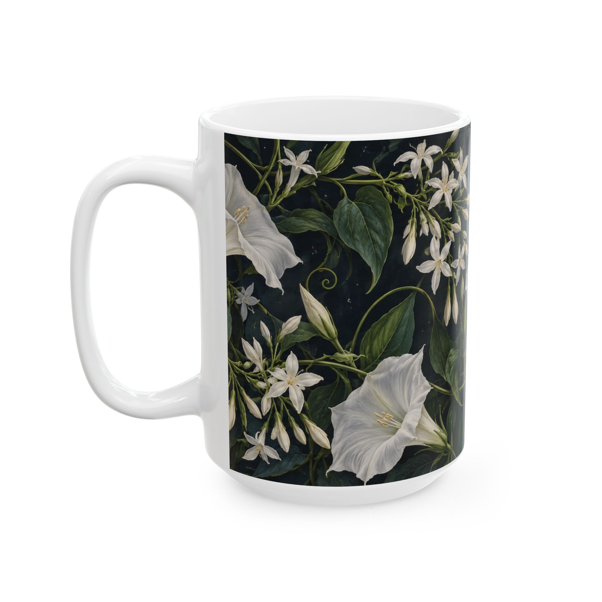 Night-blooming jasmine and moonflower mug with pale moths — view 7