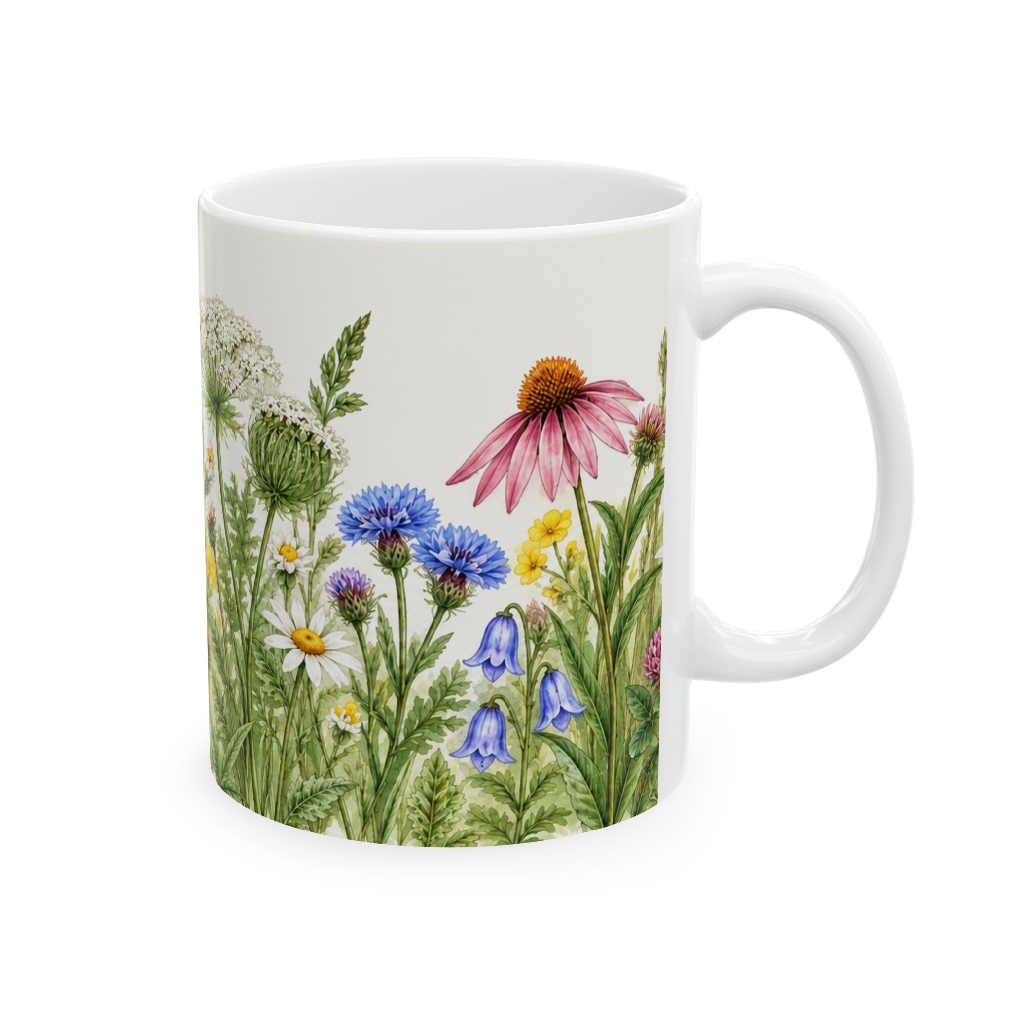 Wildflower coffee mug with daisies, coneflowers and bluebells — view 4