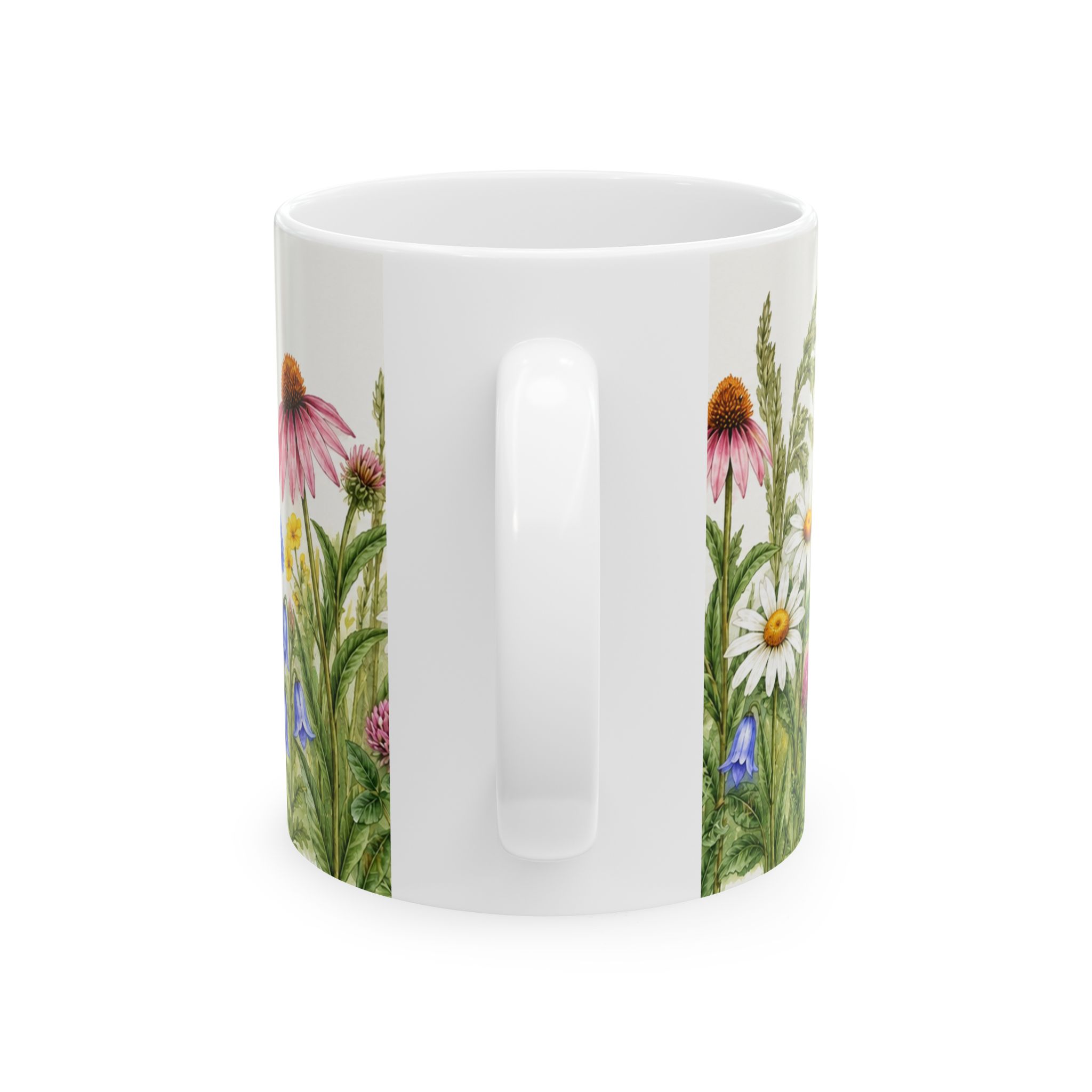 Wildflower coffee mug with daisies, coneflowers and bluebells — view 2