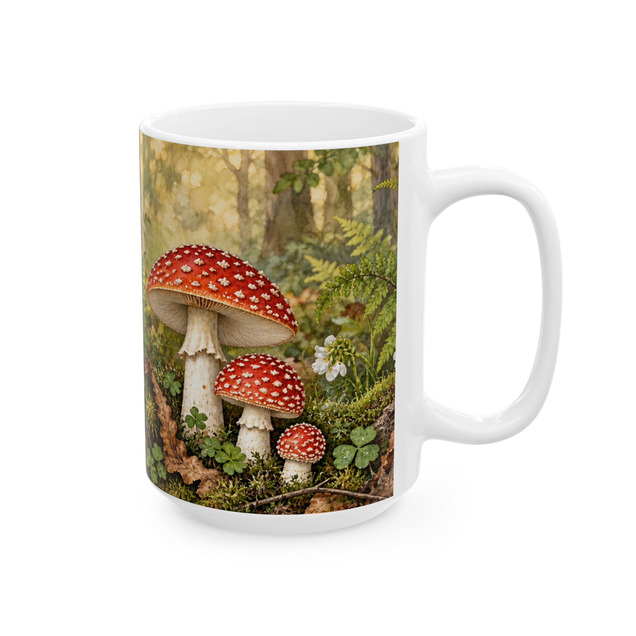 Cottagecore mushroom mug with ferns, moss and woodland fungi — view 8