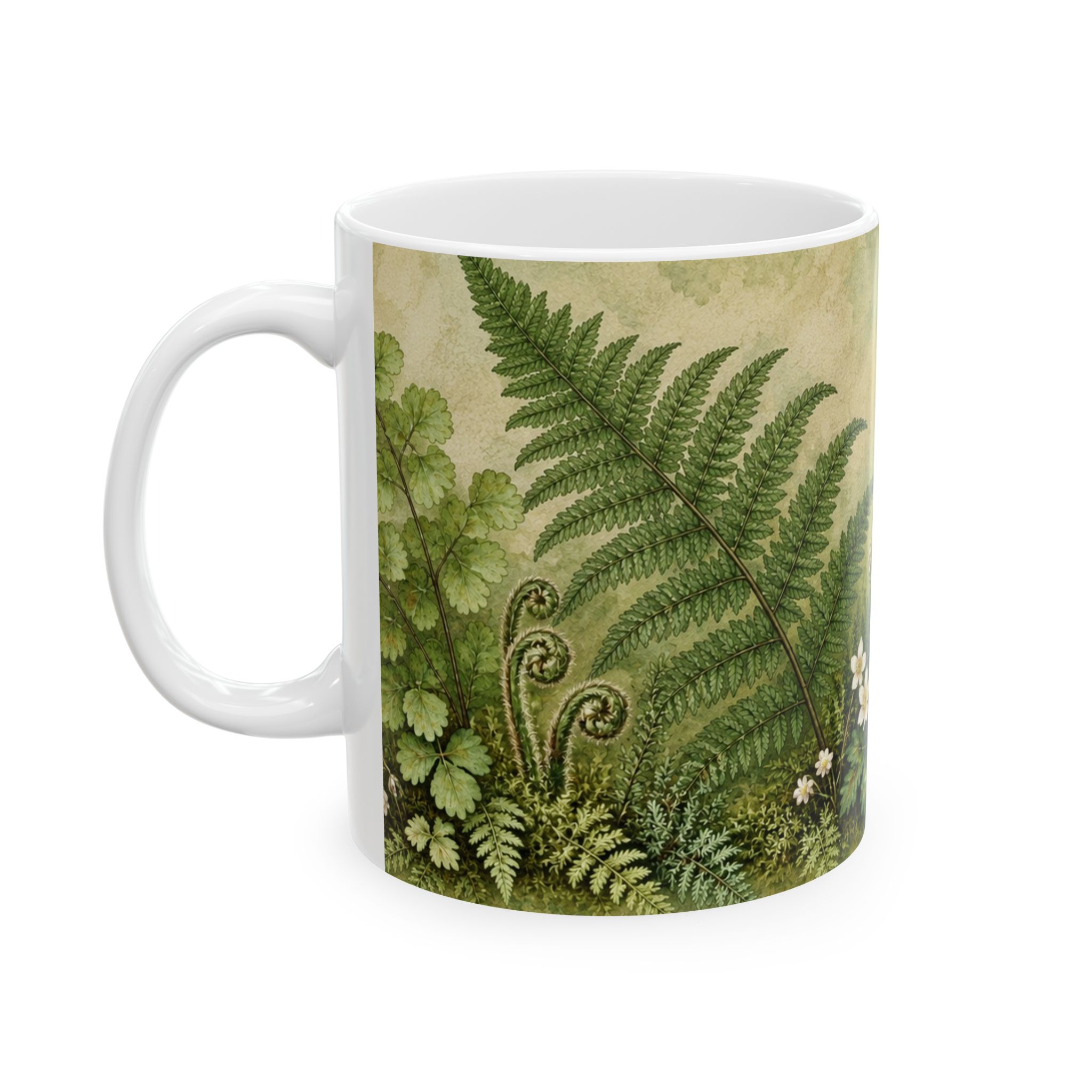 Botanical fern mug with layered woodland greenery — view 3