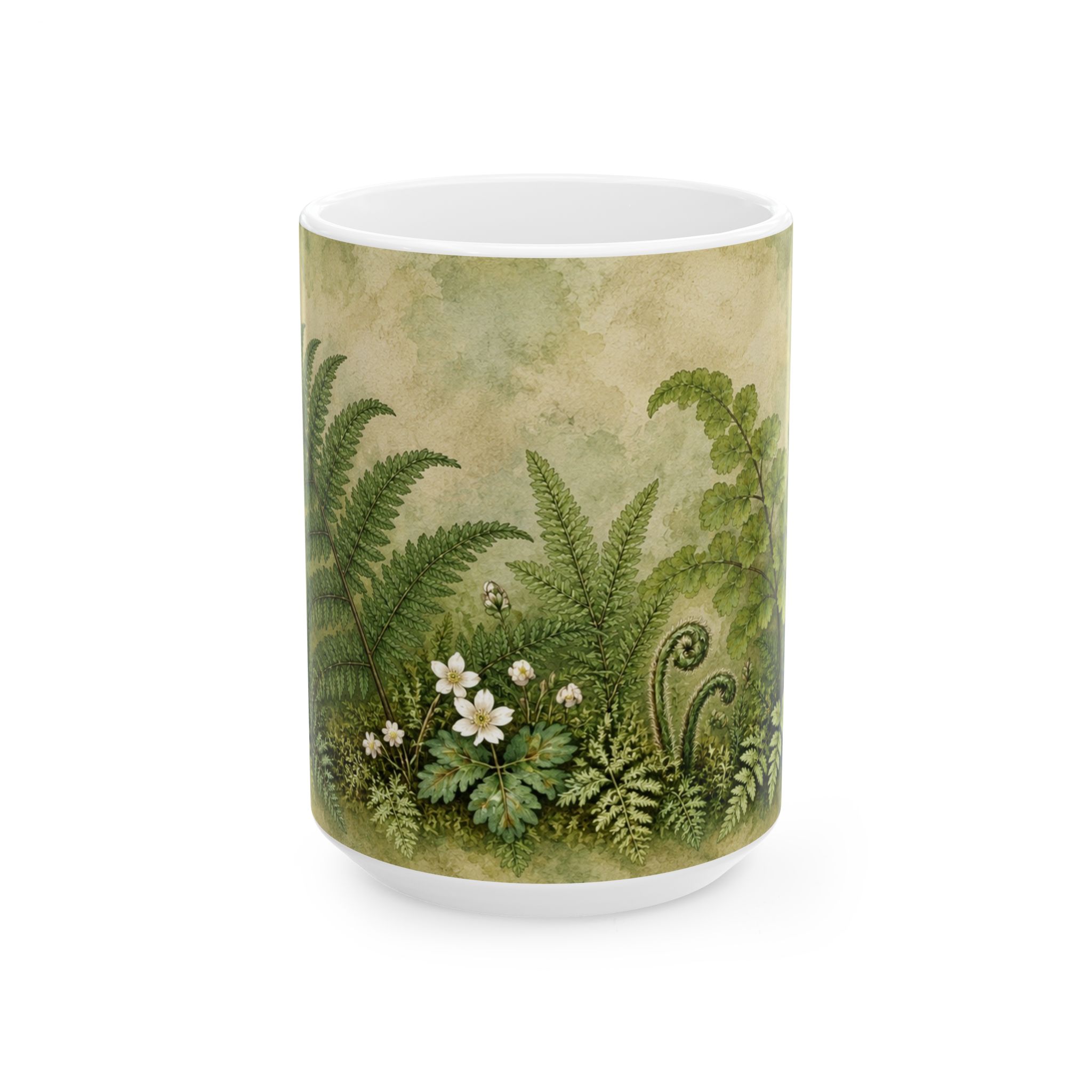 Botanical fern mug with layered woodland greenery — view 5