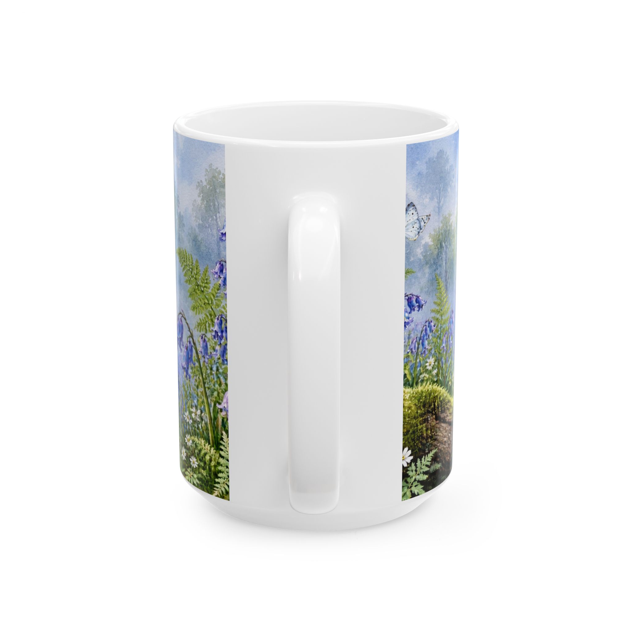 Bluebell woodland floral mug with ferns, moss and butterflies — view 6