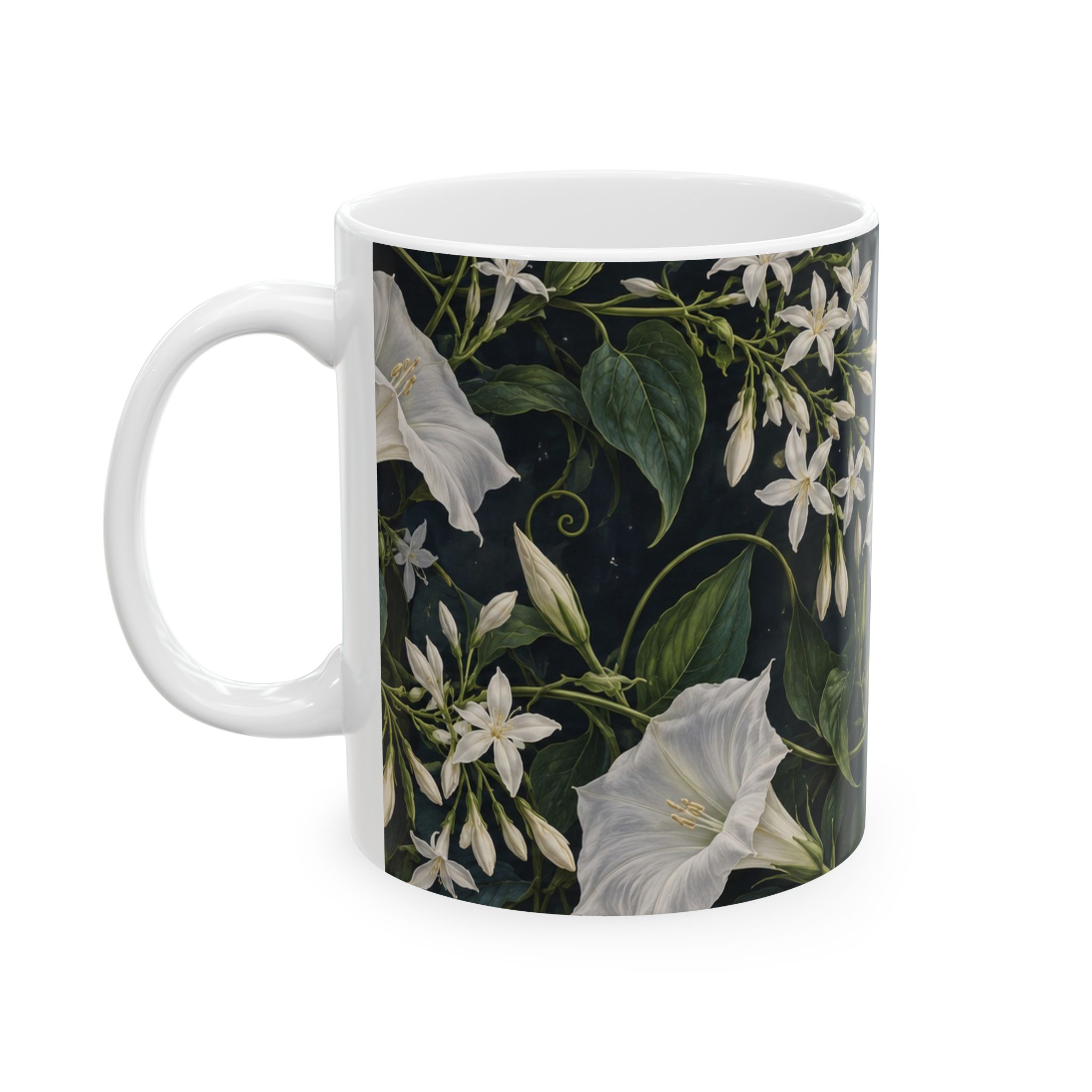 Night-blooming jasmine and moonflower mug with pale moths — view 3