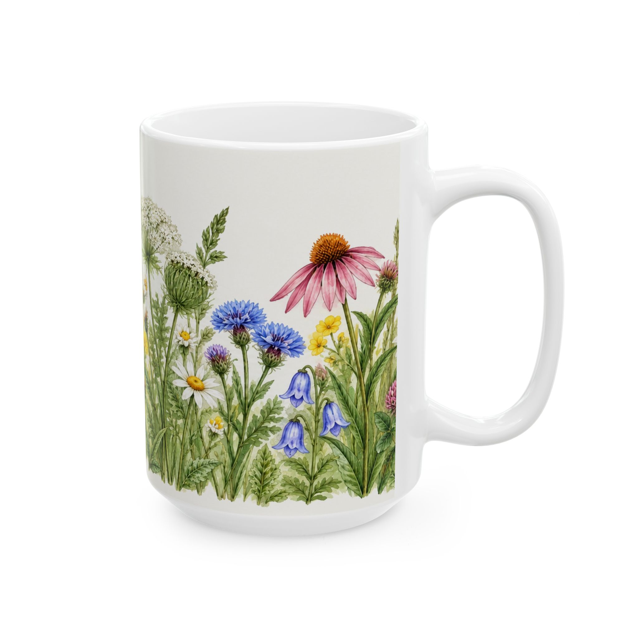 Wildflower coffee mug with daisies, coneflowers and bluebells — view 8