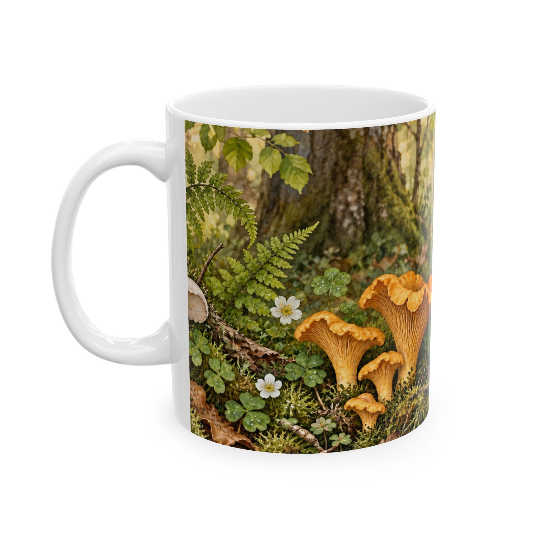 Cottagecore mushroom mug with ferns, moss and woodland fungi — view 3