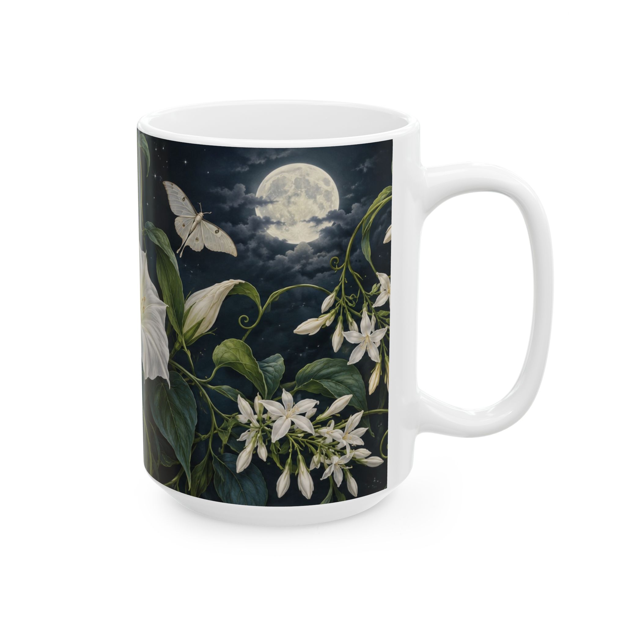 Night-blooming jasmine and moonflower mug with pale moths — view 8