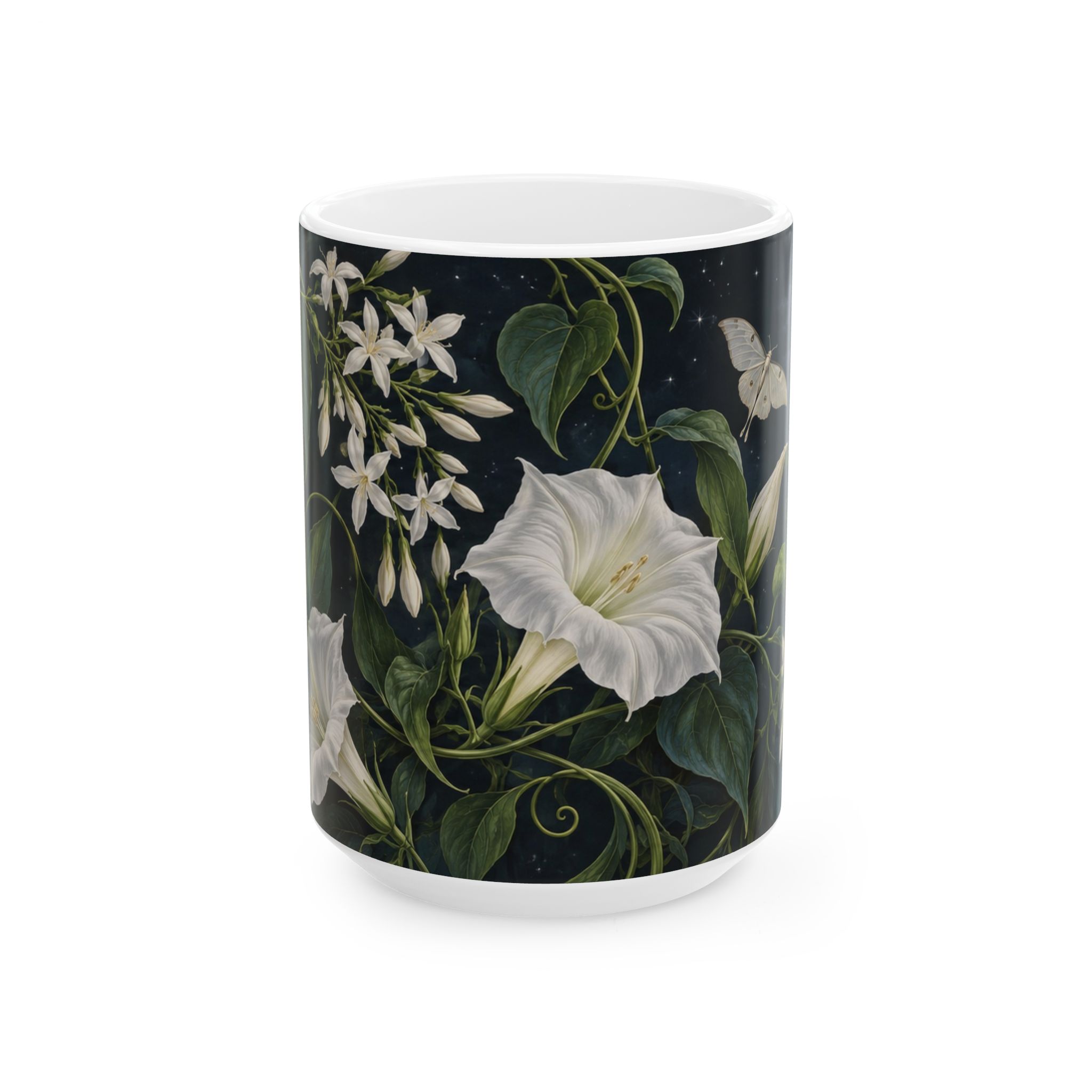Night-blooming jasmine and moonflower mug with pale moths — view 5