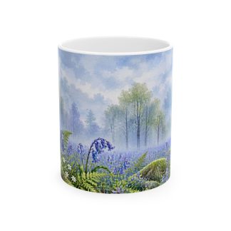 Bluebell woodland floral mug with ferns, moss and butterflies