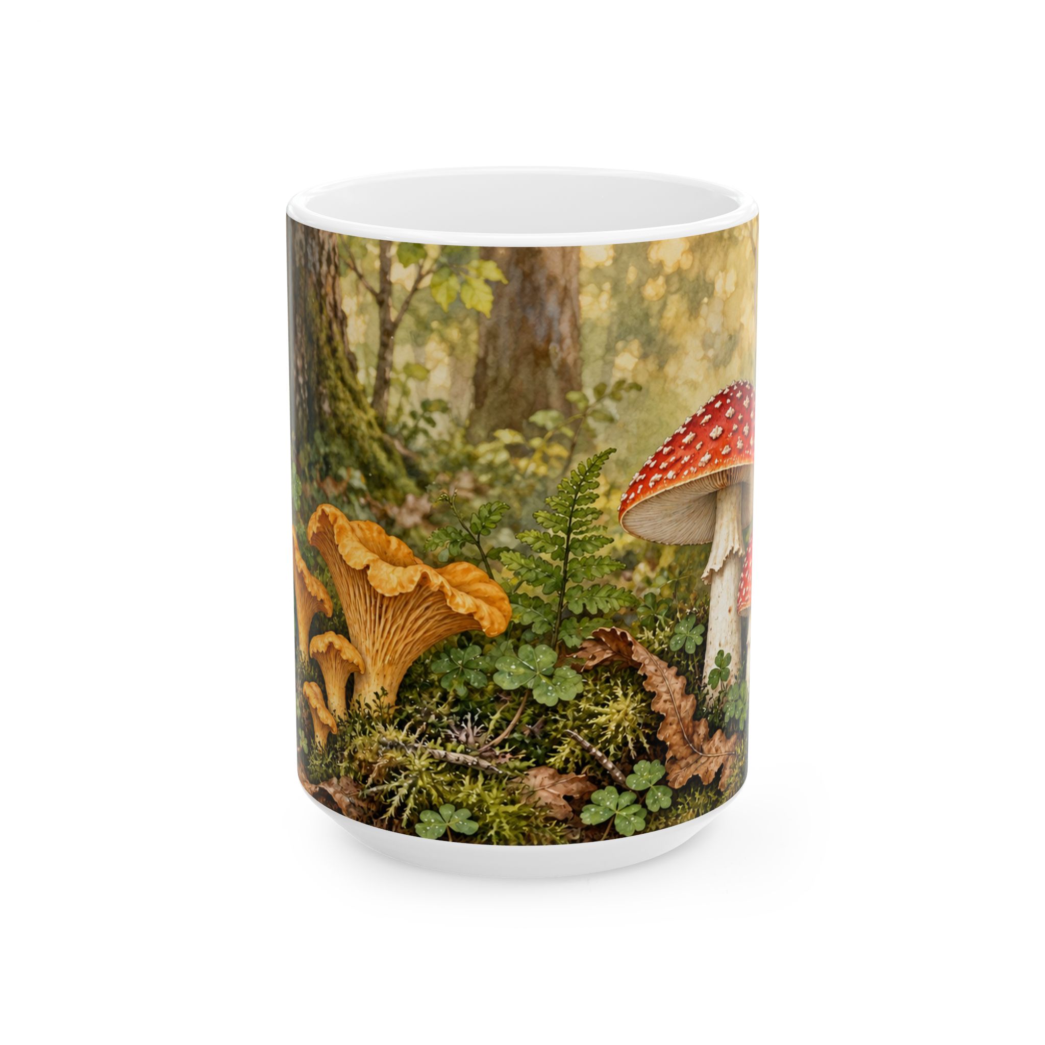Cottagecore mushroom mug with ferns, moss and woodland fungi — view 5