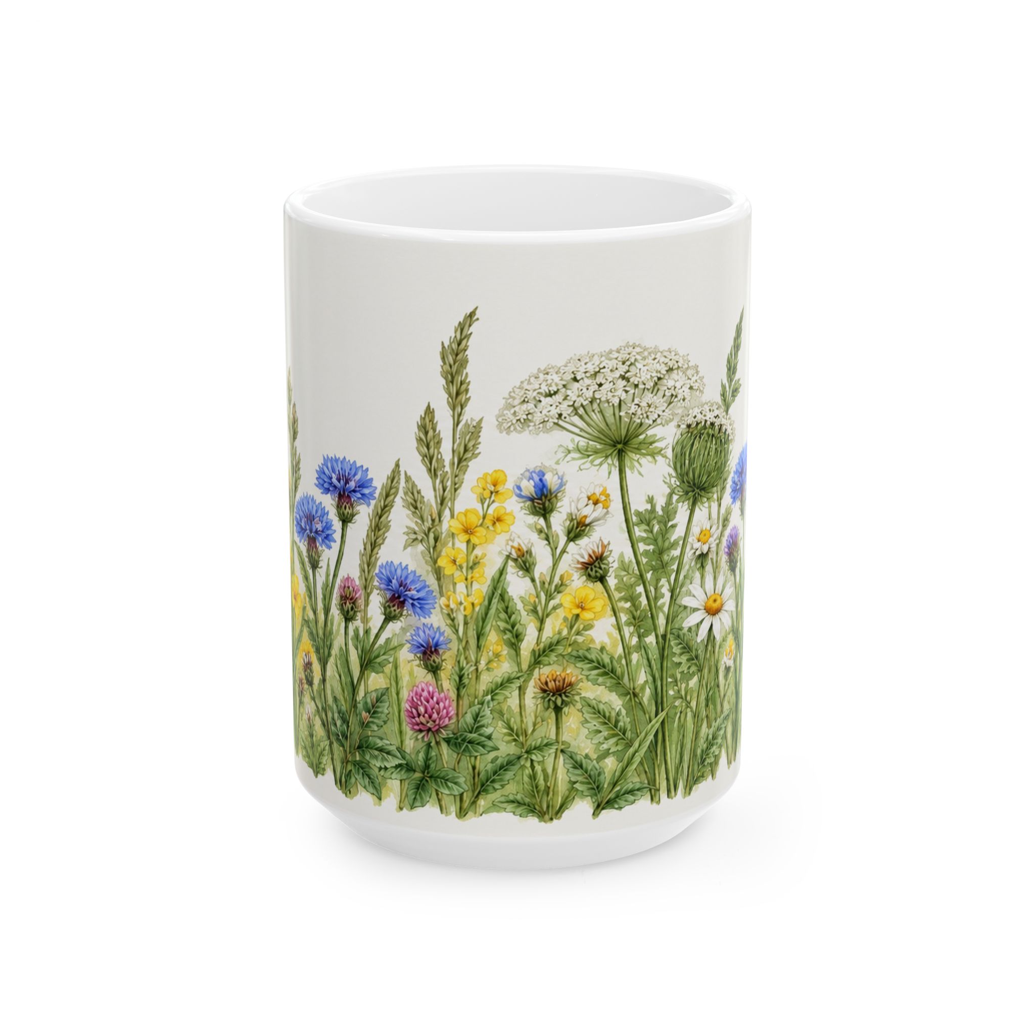 Wildflower coffee mug with daisies, coneflowers and bluebells — view 5
